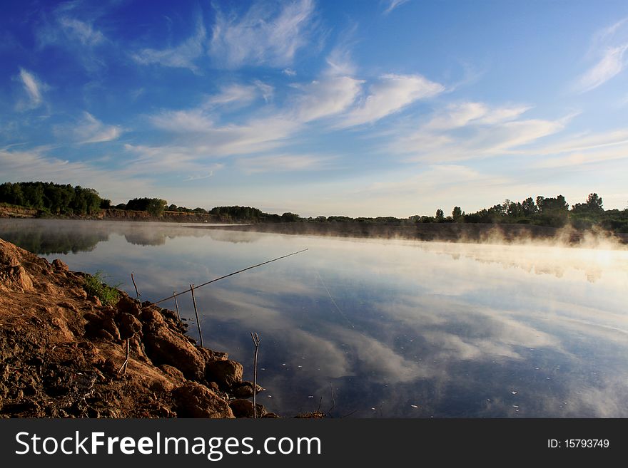 Sunrise and mist in beautiful river. Sunrise and mist in beautiful river