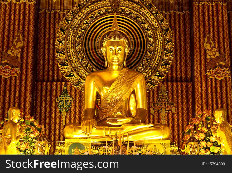 Golden buddha at thai temple,Thailand