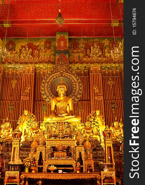 Golden buddha at thai temple,Thailand