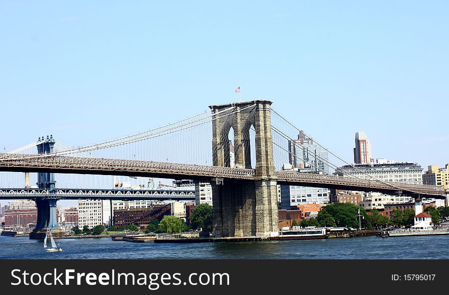 View of Brooklyn bridge over East river, New York city, U.S.A. View of Brooklyn bridge over East river, New York city, U.S.A.