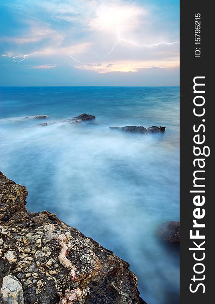 Deep blue storm on the sea. Nature composition. Deep blue storm on the sea. Nature composition.