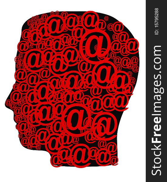 3d symbol of e-mail on a dark background of the head