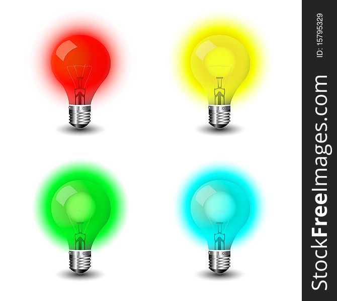 Colored light bulbs in multitude vector