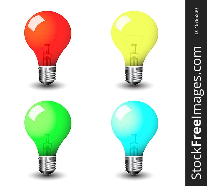 Colored light bulbs in multitude vector