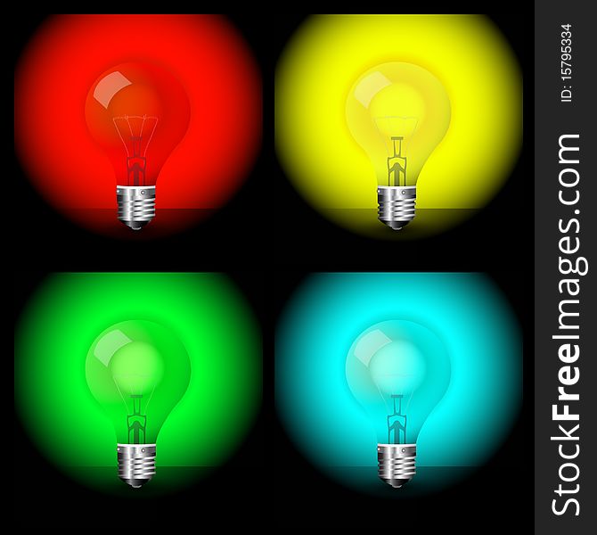 Colored light bulbs in multitude vector