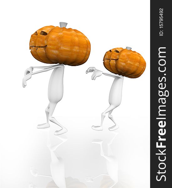 3d. Two zombies whose heads instead of pumpkin. 3d. Two zombies whose heads instead of pumpkin.