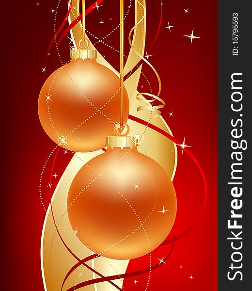 Gold christmas ball on red background. Gold christmas ball on red background