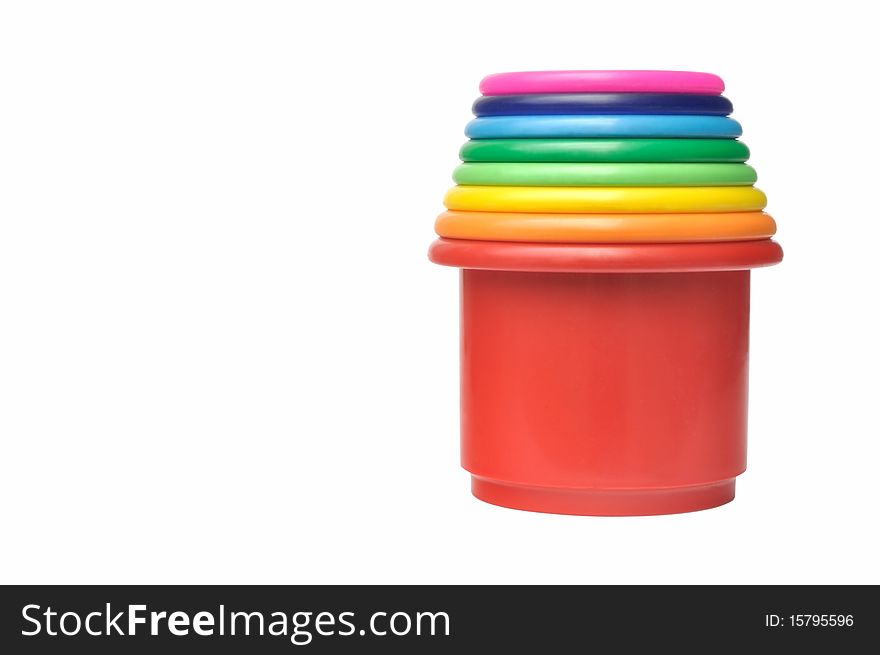 Colored flower pots against white background