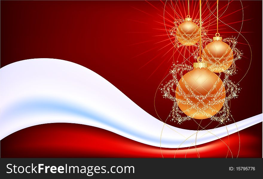 Three christmas balls with snowy wave