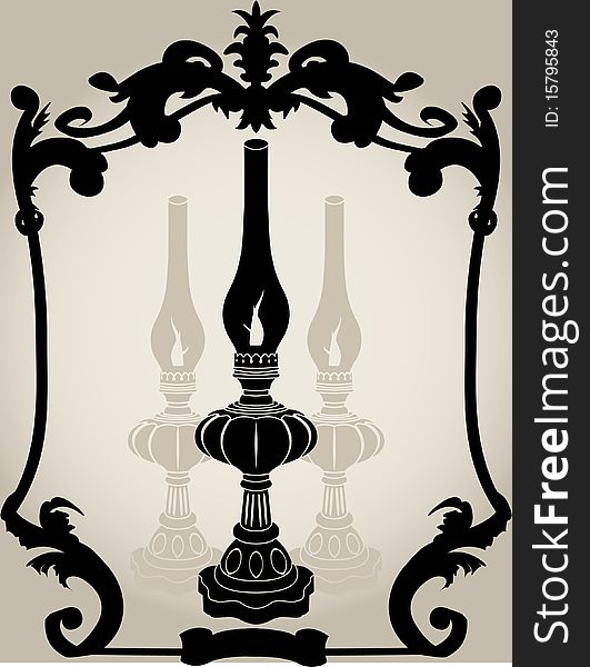 Oil lamp stencil illustration for design