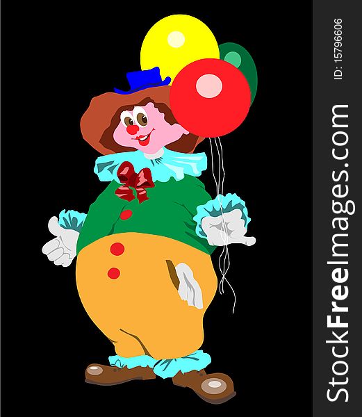 Smiling clown with baloons. Vector