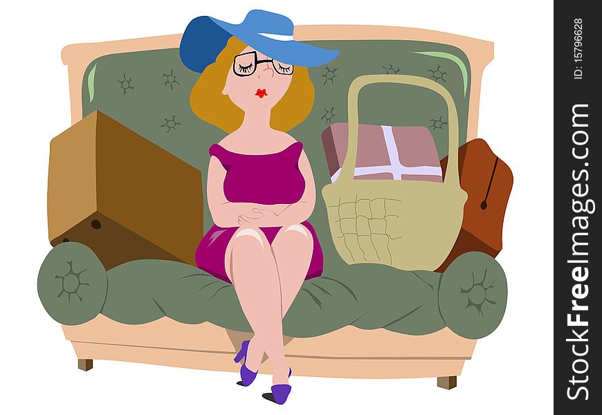 Woman sitting and waiting on sofa
