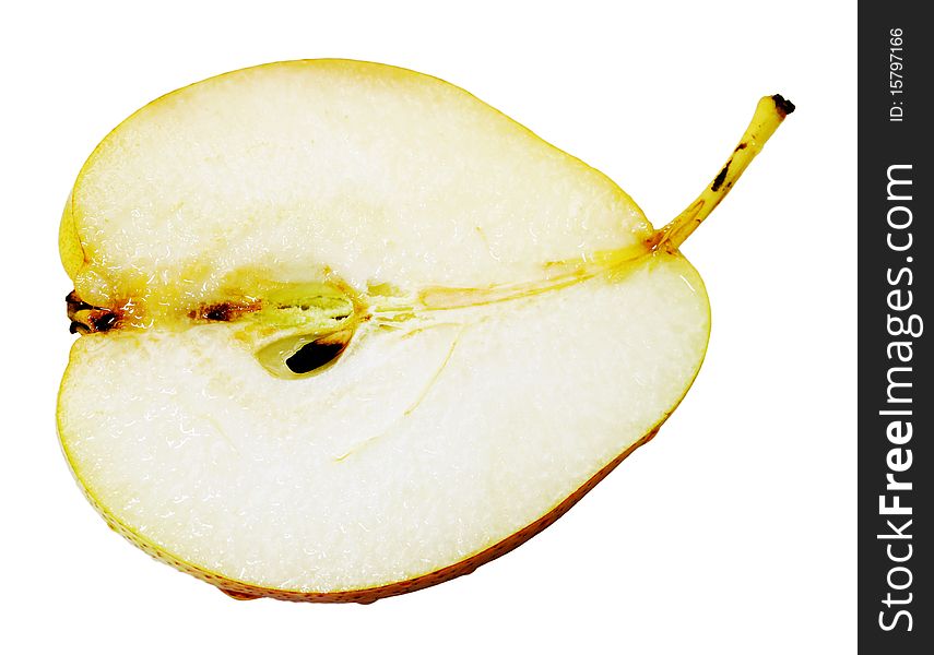 Pear half on a white background