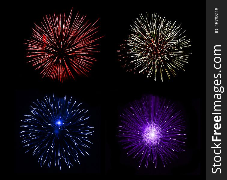 Isolated firework stars on black background. Isolated firework stars on black background