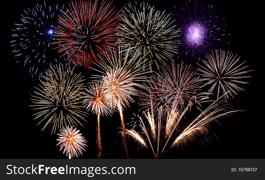 Isolated firework stars on black background. Isolated firework stars on black background