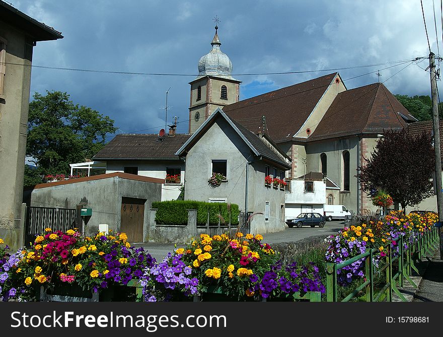 French town nicely flowery and very quiet in Alsace, Lorraine. French town nicely flowery and very quiet in Alsace, Lorraine