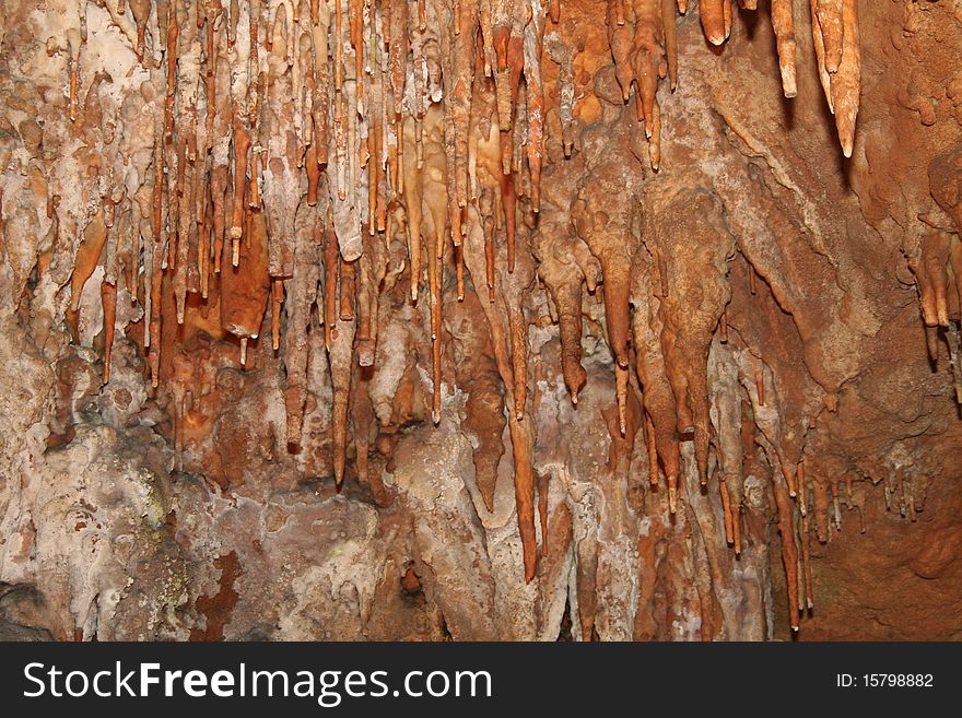 View of multiple stalactites in Luray Caverns in Virginia. View of multiple stalactites in Luray Caverns in Virginia