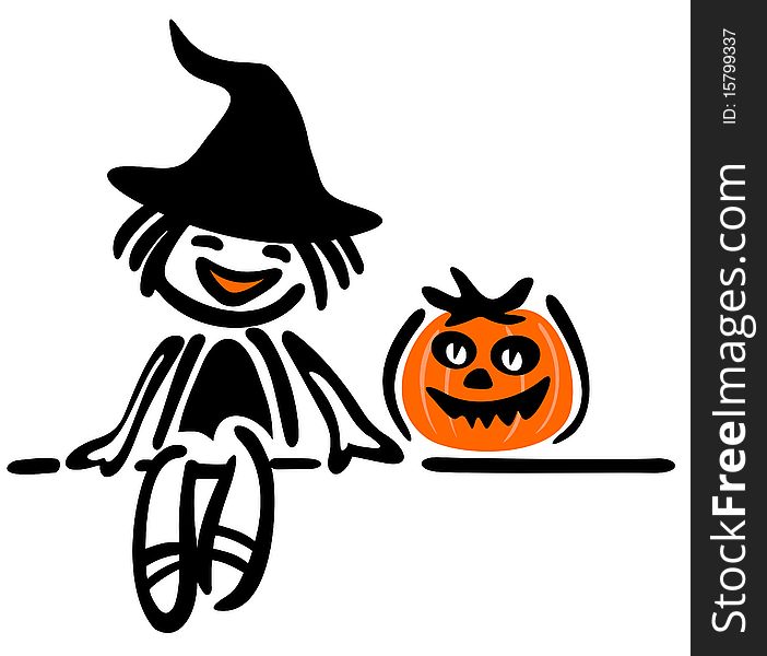 Happy girl with pumpkin on a white background. Halloween illustration. Happy girl with pumpkin on a white background. Halloween illustration.