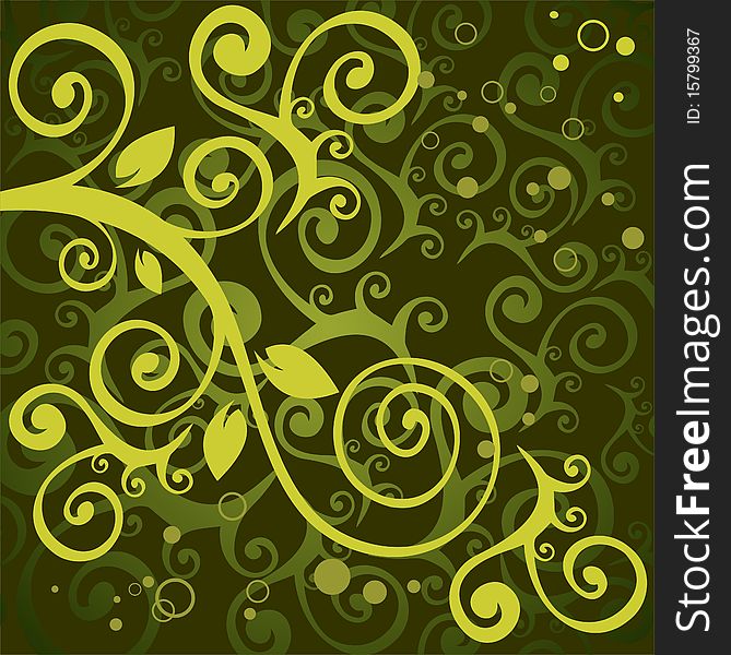 Stylized pattern with floral curves on a green background. Stylized pattern with floral curves on a green background.