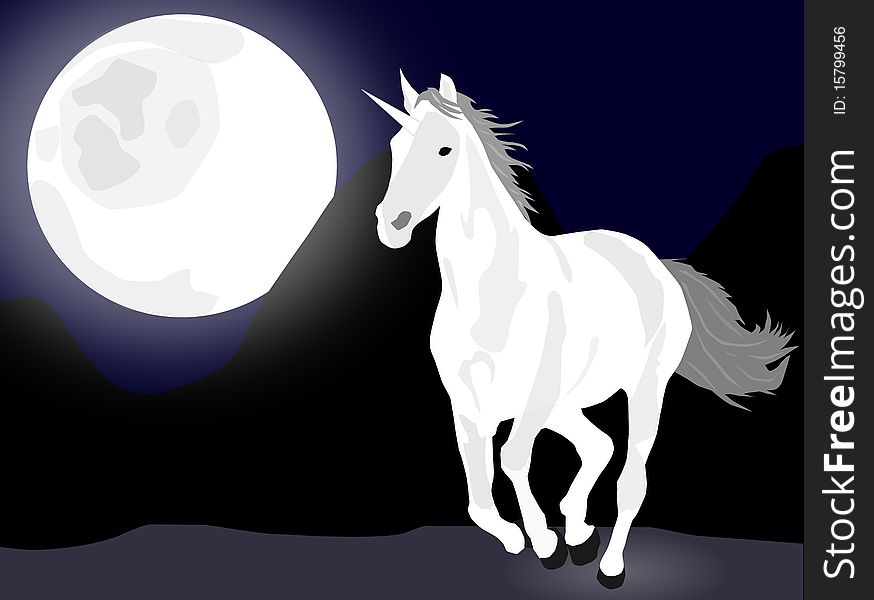 White running unicorn at night