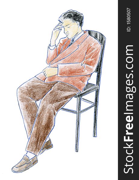 Man Sitting - Coloured Sketch