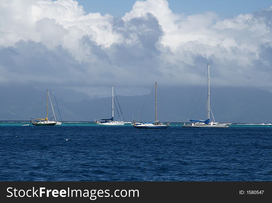 Tropical lagoon and boats