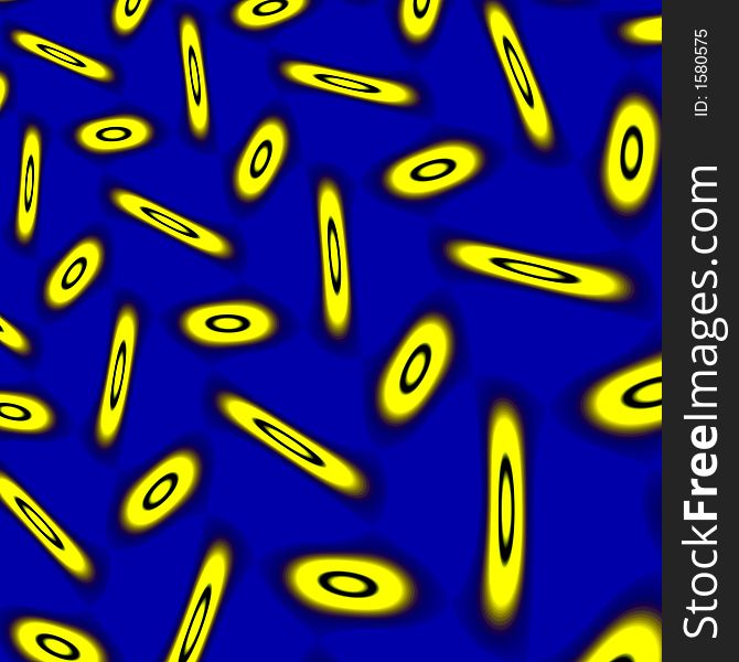 Dark Blue Abstract background of yellow dancing block with circles or letters centered in each. Dark Blue Abstract background of yellow dancing block with circles or letters centered in each