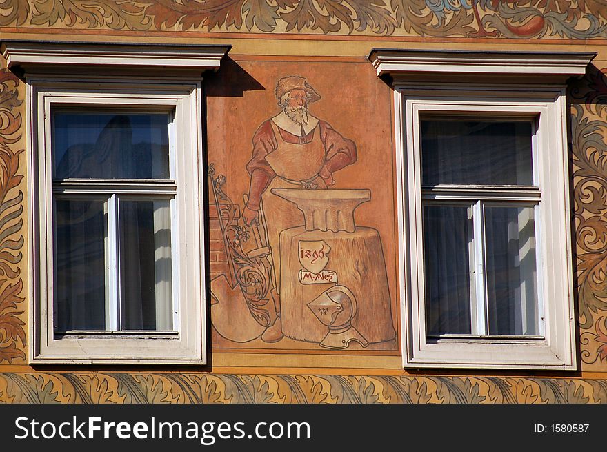 Decoration of the front of one of the buildings of the Old City of Prague. Decoration of the front of one of the buildings of the Old City of Prague