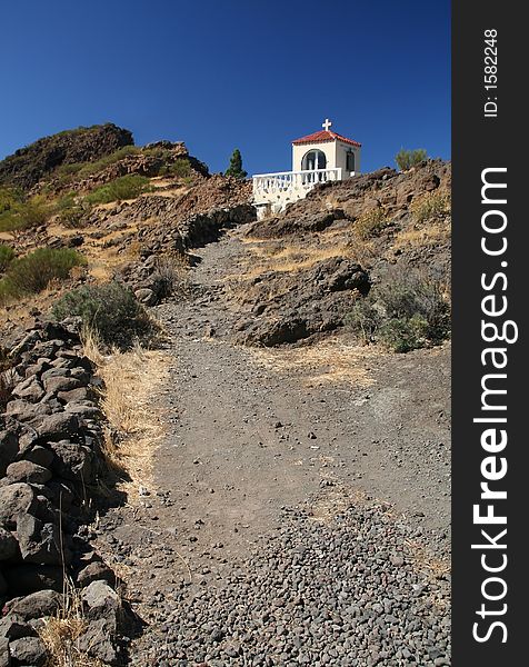 Little white chapel in the mountains of Tenerife