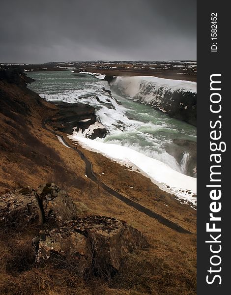 Touristic attraction - Gulfoss waterfall in Iceland