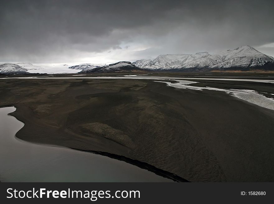 Mountains and river in Iceland