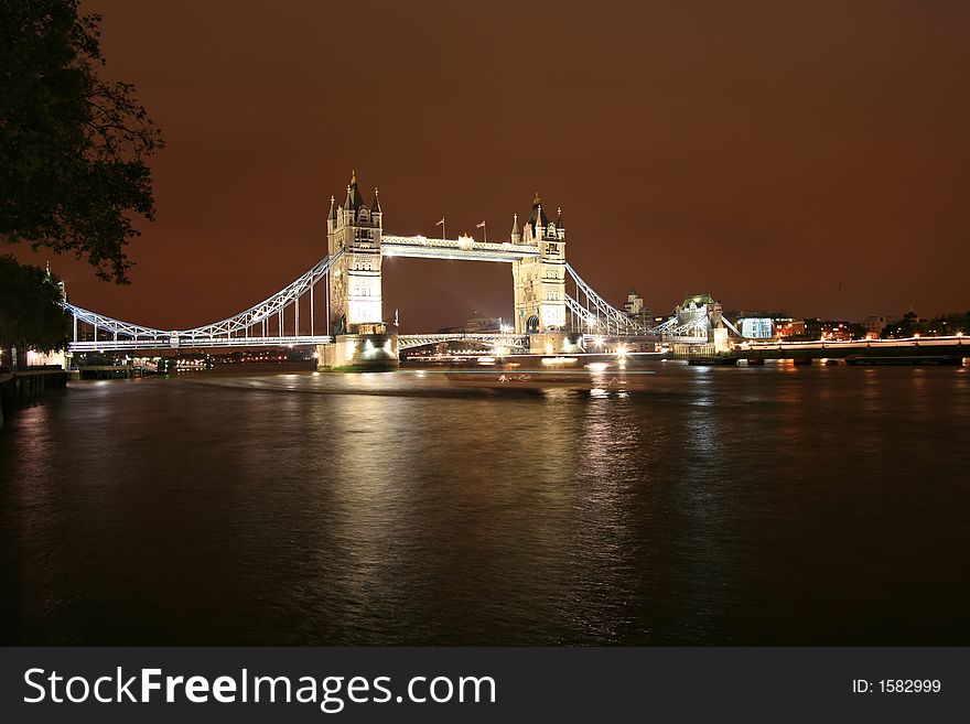 The Tower Bridge on the River Themes at night in London, UK
