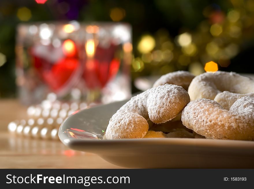 Sweet cookies decorated on a plate close up