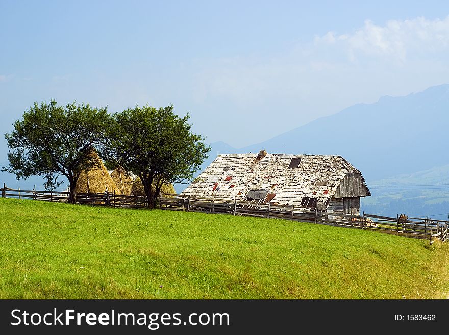 Ruined house on a mountain farm. Ruined house on a mountain farm