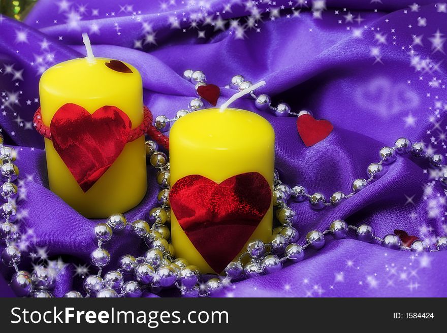 Romantic illustration - valentine. two candles and decorations