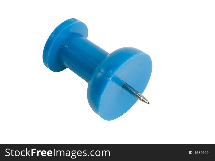 A blue thumb tack isolated. A blue thumb tack isolated