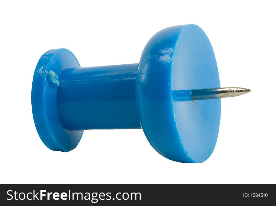 A blue thumb tack isolated. A blue thumb tack isolated