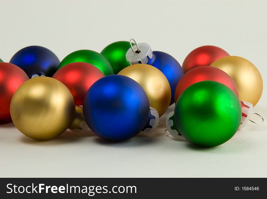 Red gold green and blue Christmas ornaments. Red gold green and blue Christmas ornaments