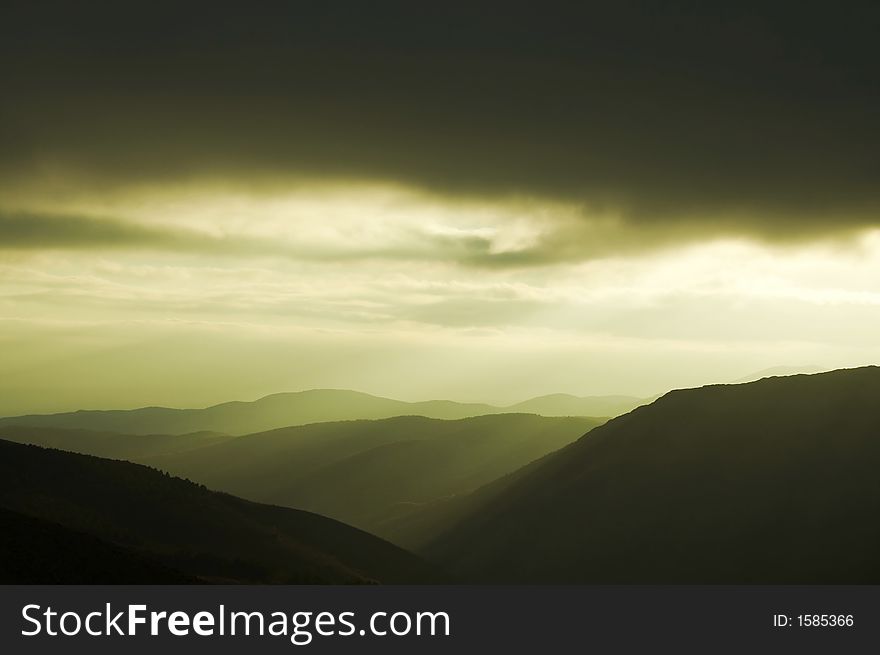 Mountain Silhouette On Sunset