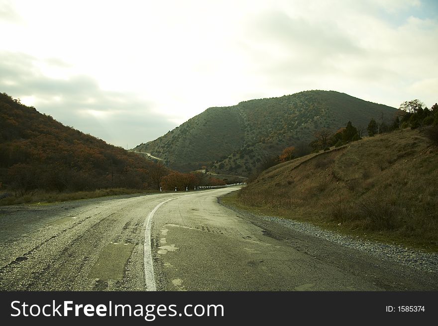 Road along Crinea mountain for autumn