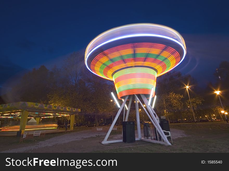 Rotating round about after sunset. Rotating round about after sunset