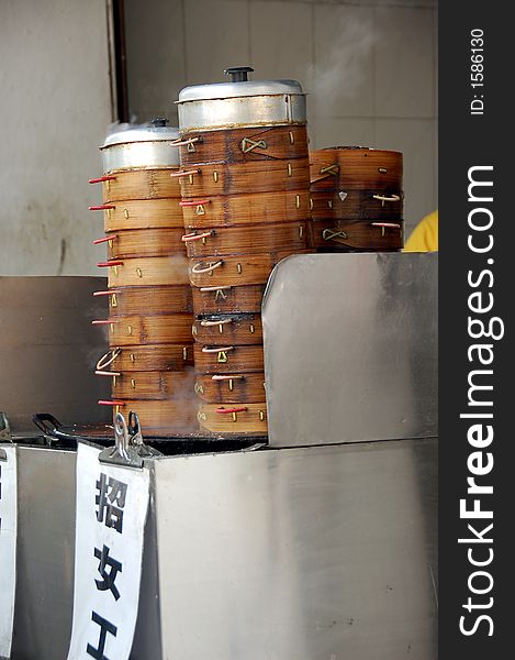 Steaming hot dumpling for sale in southern China. Steaming hot dumpling for sale in southern China
