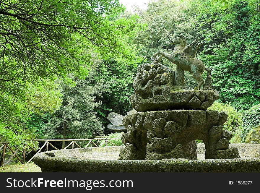 The pegasus in Bomarzo ville of wandares known as the moster park