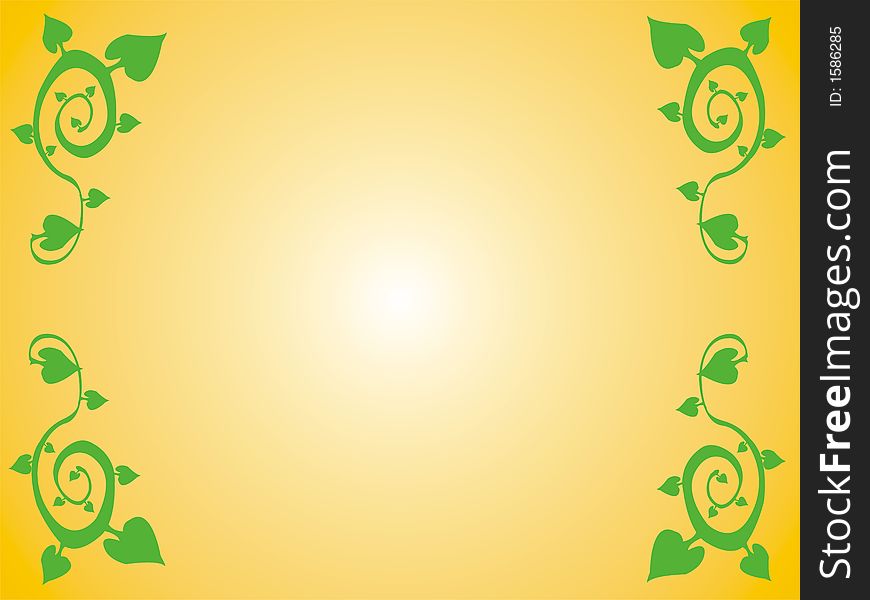 Yellow colored background with green leafage shapes. Yellow colored background with green leafage shapes