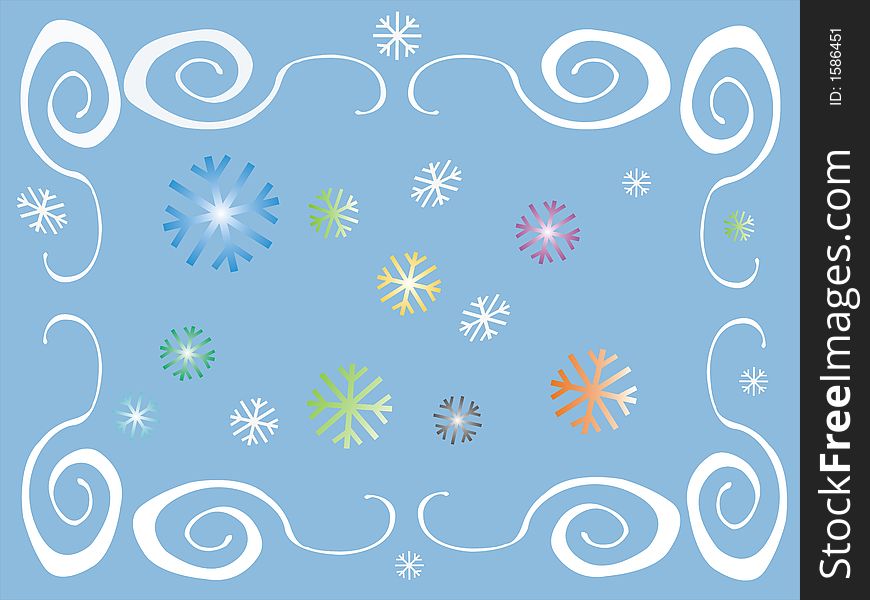 Colored background with white frame and colored flakes. Colored background with white frame and colored flakes