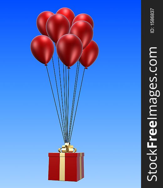 3d rendered present and  balloon illustration. 3d rendered present and  balloon illustration