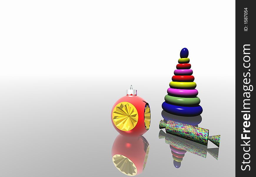 New Year. Winter imaginations. Christmas ornaments. Fur-tree toys. 3D.