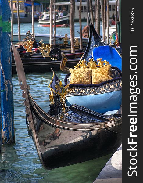 Gondola resting at the pier. Gondola resting at the pier.