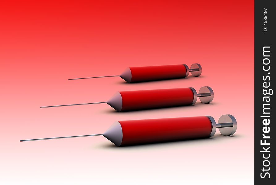 Three syringe's which is full of red blood. Three syringe's which is full of red blood.
