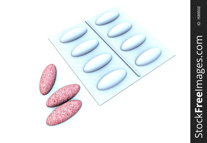 A packet of pills for people with medical conditions with some of the pills out of the packet.